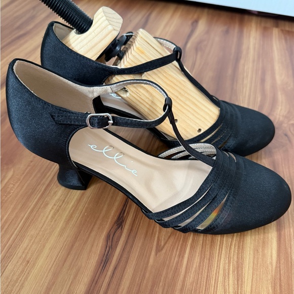 Ellie Women's Size 9 LUCILLE 2.5" Heel Satin Dance Shoes Sandals Strappy - Picture 2 of 5